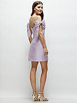 Rear View Thumbnail - Lilac Haze Satin Off-the-Shoulder Bow Corset Fit and Flare Mini Dress