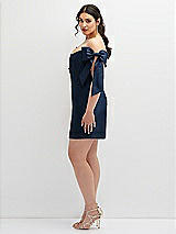 Alt View 3 Thumbnail - Midnight Navy Satin Off-the-Shoulder Bow Corset Fit and Flare Mini Dress