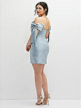Alt View 4 Thumbnail - Mist Satin Off-the-Shoulder Bow Corset Fit and Flare Mini Dress