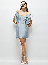 Front View Thumbnail - Mist Satin Off-the-Shoulder Bow Corset Fit and Flare Mini Dress