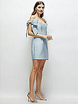 Side View Thumbnail - Mist Satin Off-the-Shoulder Bow Corset Fit and Flare Mini Dress