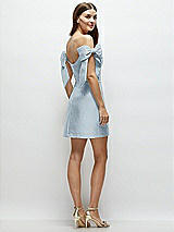 Rear View Thumbnail - Mist Satin Off-the-Shoulder Bow Corset Fit and Flare Mini Dress