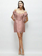 Front View Thumbnail - Neu Nude Satin Off-the-Shoulder Bow Corset Fit and Flare Mini Dress