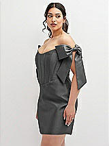 Alt View 1 Thumbnail - Pewter Satin Off-the-Shoulder Bow Corset Fit and Flare Mini Dress