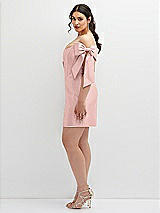 Alt View 3 Thumbnail - Rose - PANTONE Rose Quartz Satin Off-the-Shoulder Bow Corset Fit and Flare Mini Dress