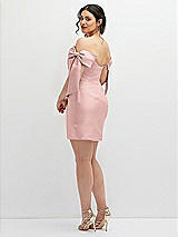 Alt View 4 Thumbnail - Rose - PANTONE Rose Quartz Satin Off-the-Shoulder Bow Corset Fit and Flare Mini Dress