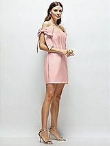 Side View Thumbnail - Rose - PANTONE Rose Quartz Satin Off-the-Shoulder Bow Corset Fit and Flare Mini Dress