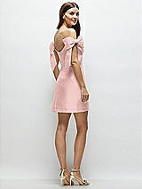 Rear View Thumbnail - Rose - PANTONE Rose Quartz Satin Off-the-Shoulder Bow Corset Fit and Flare Mini Dress