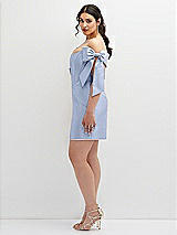 Alt View 3 Thumbnail - Sky Blue Satin Off-the-Shoulder Bow Corset Fit and Flare Mini Dress