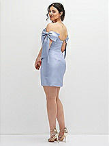 Alt View 4 Thumbnail - Sky Blue Satin Off-the-Shoulder Bow Corset Fit and Flare Mini Dress
