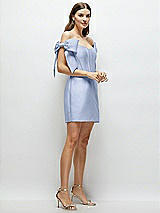 Side View Thumbnail - Sky Blue Satin Off-the-Shoulder Bow Corset Fit and Flare Mini Dress
