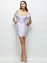 Front View Thumbnail - Silver Dove Satin Off-the-Shoulder Bow Corset Fit and Flare Mini Dress