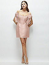 Front View Thumbnail - Toasted Sugar Satin Off-the-Shoulder Bow Corset Fit and Flare Mini Dress