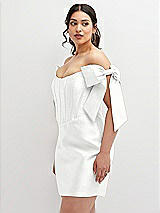 Alt View 1 Thumbnail - White Satin Off-the-Shoulder Bow Corset Fit and Flare Mini Dress