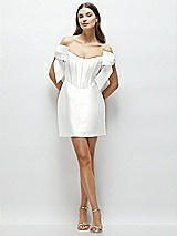 Front View Thumbnail - White Satin Off-the-Shoulder Bow Corset Fit and Flare Mini Dress