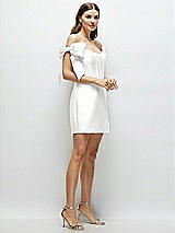 Side View Thumbnail - White Satin Off-the-Shoulder Bow Corset Fit and Flare Mini Dress