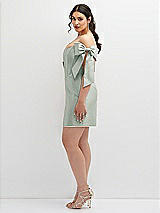 Alt View 3 Thumbnail - Willow Green Satin Off-the-Shoulder Bow Corset Fit and Flare Mini Dress