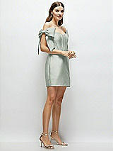 Side View Thumbnail - Willow Green Satin Off-the-Shoulder Bow Corset Fit and Flare Mini Dress