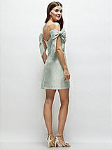 Rear View Thumbnail - Willow Green Satin Off-the-Shoulder Bow Corset Fit and Flare Mini Dress