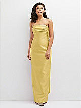 Front View Thumbnail - Maize Strapless Draped Bodice Column Dress with Oversized Bow