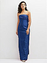 Front View Thumbnail - Classic Blue Strapless Draped Bodice Column Dress with Oversized Bow