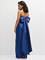 Rear View Thumbnail - Classic Blue Strapless Draped Bodice Column Dress with Oversized Bow