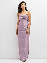 Front View Thumbnail - Suede Rose Strapless Draped Bodice Column Dress with Oversized Bow