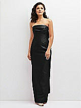 Front View Thumbnail - Black Strapless Draped Bodice Column Dress with Oversized Bow