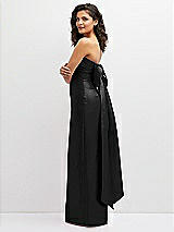 Side View Thumbnail - Black Strapless Draped Bodice Column Dress with Oversized Bow