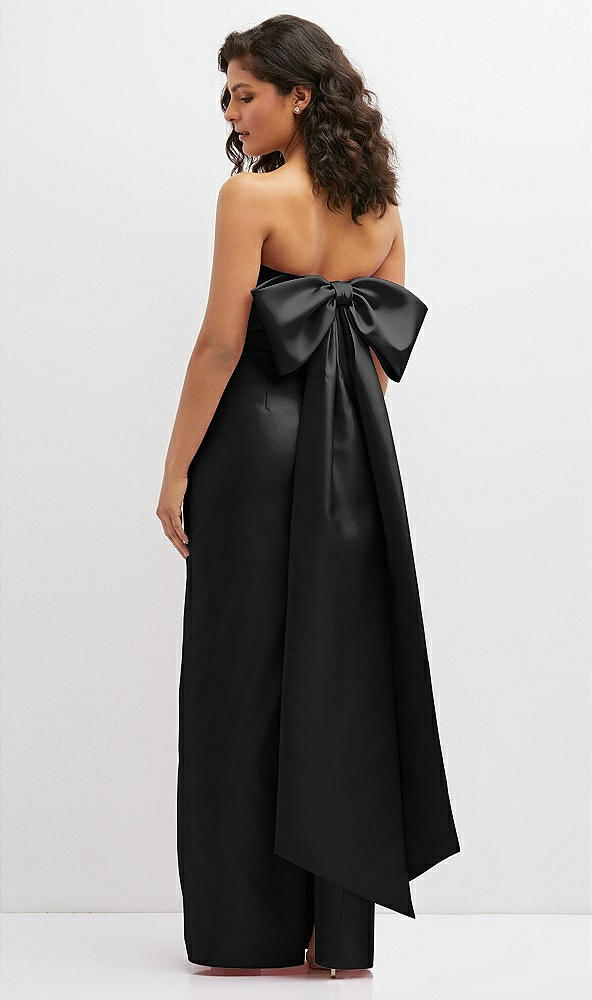 Back View - Black Strapless Draped Bodice Column Dress with Oversized Bow