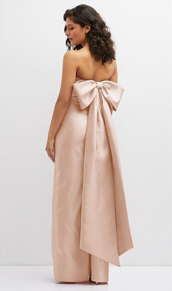Back View - Cameo Strapless Draped Bodice Column Dress with Oversized Bow