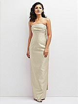 Front View Thumbnail - Champagne Strapless Draped Bodice Column Dress with Oversized Bow