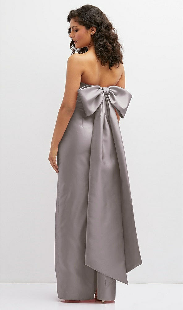 Back View - Cashmere Gray Strapless Draped Bodice Column Dress with Oversized Bow