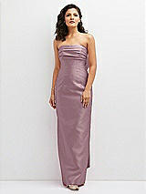 Front View Thumbnail - Dusty Rose Strapless Draped Bodice Column Dress with Oversized Bow