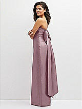 Side View Thumbnail - Dusty Rose Strapless Draped Bodice Column Dress with Oversized Bow