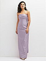 Front View Thumbnail - Lilac Haze Strapless Draped Bodice Column Dress with Oversized Bow