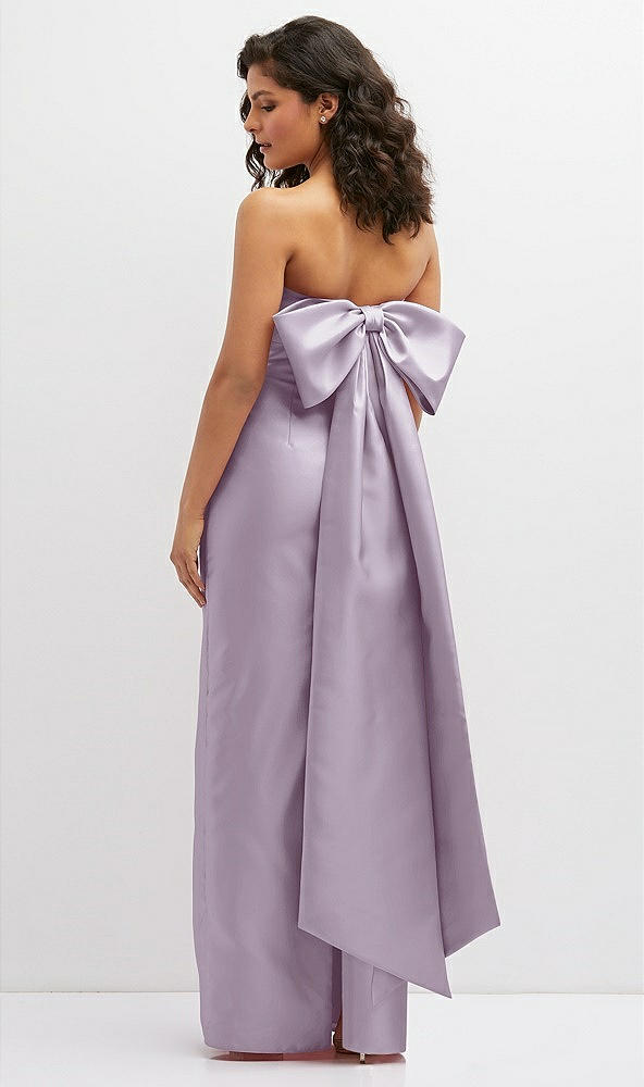 Back View - Lilac Haze Strapless Draped Bodice Column Dress with Oversized Bow