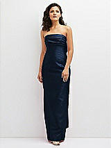 Front View Thumbnail - Midnight Navy Strapless Draped Bodice Column Dress with Oversized Bow