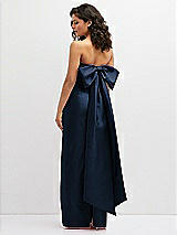 Rear View Thumbnail - Midnight Navy Strapless Draped Bodice Column Dress with Oversized Bow