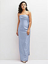 Front View Thumbnail - Sky Blue Strapless Draped Bodice Column Dress with Oversized Bow