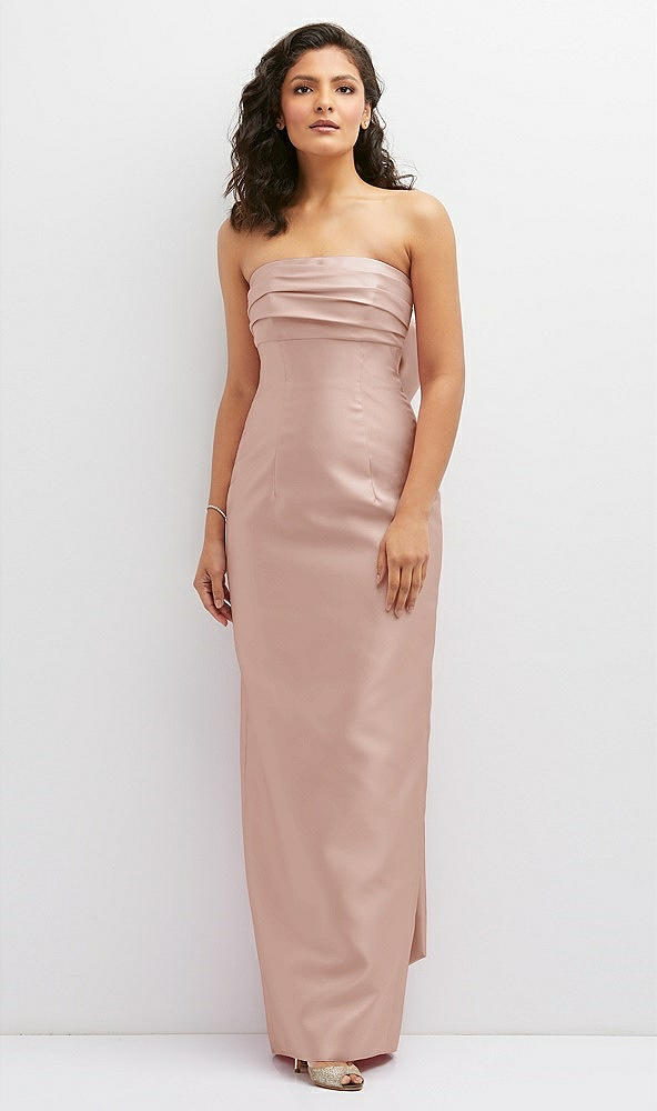 Front View - Toasted Sugar Strapless Draped Bodice Column Dress with Oversized Bow