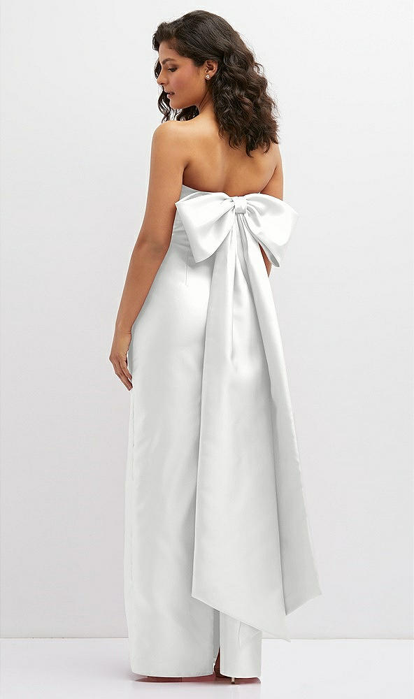 Back View - White Strapless Draped Bodice Column Dress with Oversized Bow