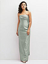 Front View Thumbnail - Willow Green Strapless Draped Bodice Column Dress with Oversized Bow