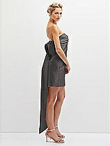 Side View Thumbnail - Caviar Gray Strapless Satin Column Mini Dress with Oversized Bow