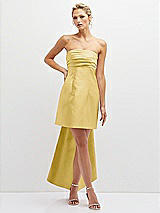 Front View Thumbnail - Maize Strapless Satin Column Mini Dress with Oversized Bow