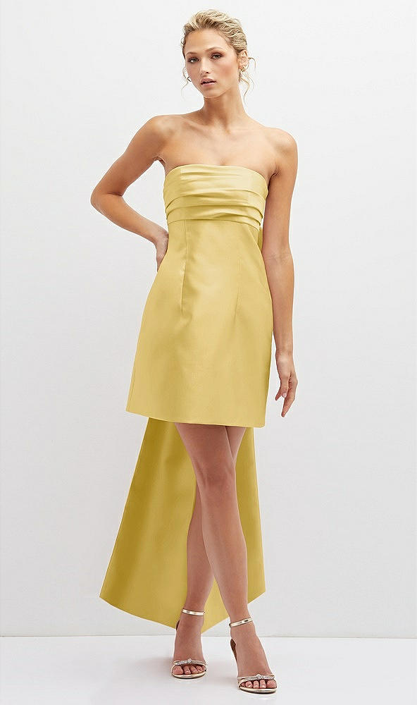 Front View - Maize Strapless Satin Column Mini Dress with Oversized Bow