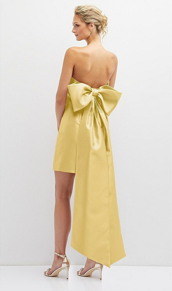 Back View - Maize Strapless Satin Column Mini Dress with Oversized Bow