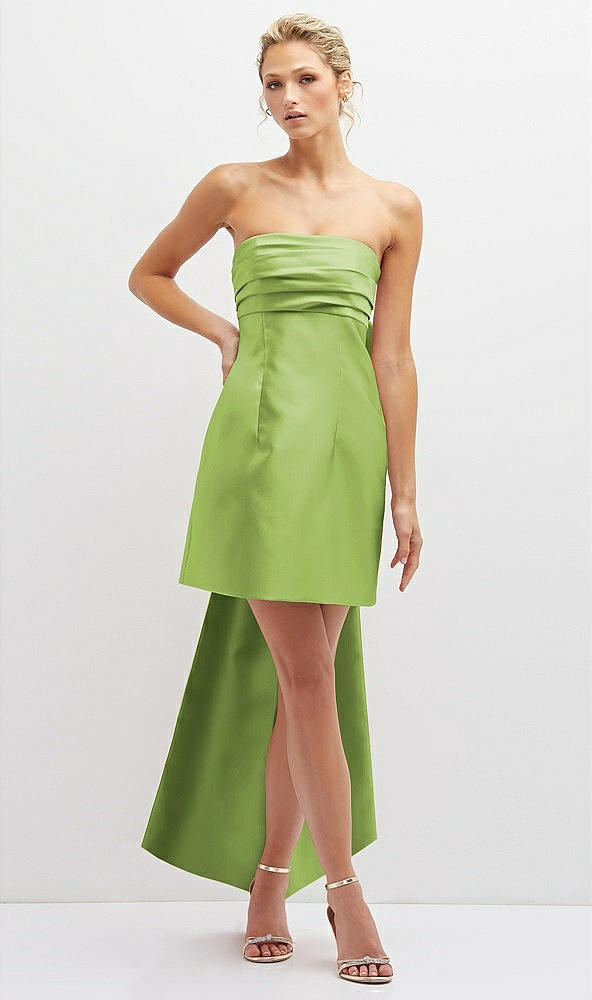 Front View - Mojito Strapless Satin Column Mini Dress with Oversized Bow