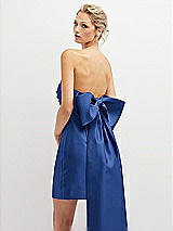 Alt View 1 Thumbnail - Classic Blue Strapless Satin Column Mini Dress with Oversized Bow