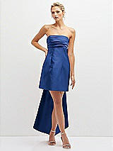Front View Thumbnail - Classic Blue Strapless Satin Column Mini Dress with Oversized Bow
